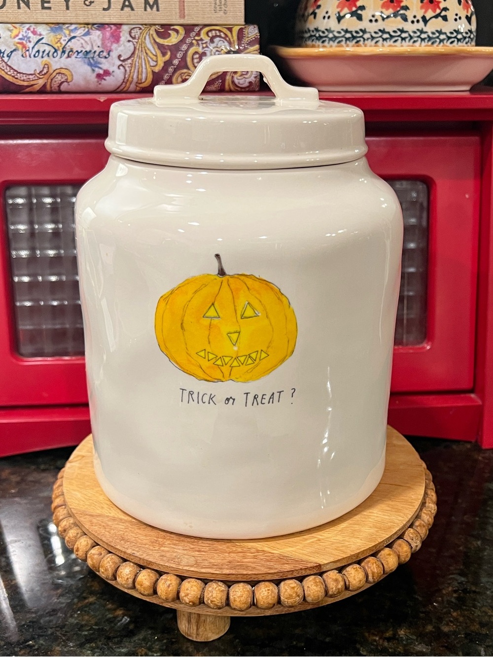 Magenta “M” Stamp Fat Jack “Trick of Treat?”Canister